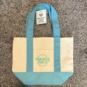 Trader Joe's Mini Canvas Tote in Cream and Light Blue